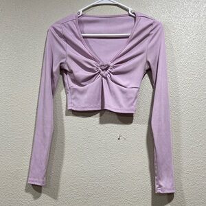 Lilac Diamond Heart Front Long Sleeve Crop Top